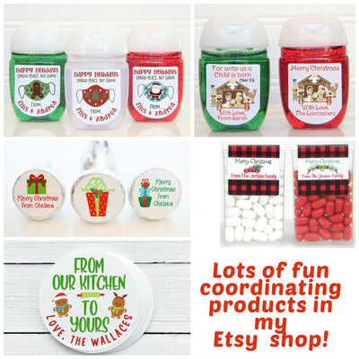 Christmas Gnomes Party Favor Hand Sanitizer Labels - CHR103 - LABELS ONLY :) - Thatsawrapfavors