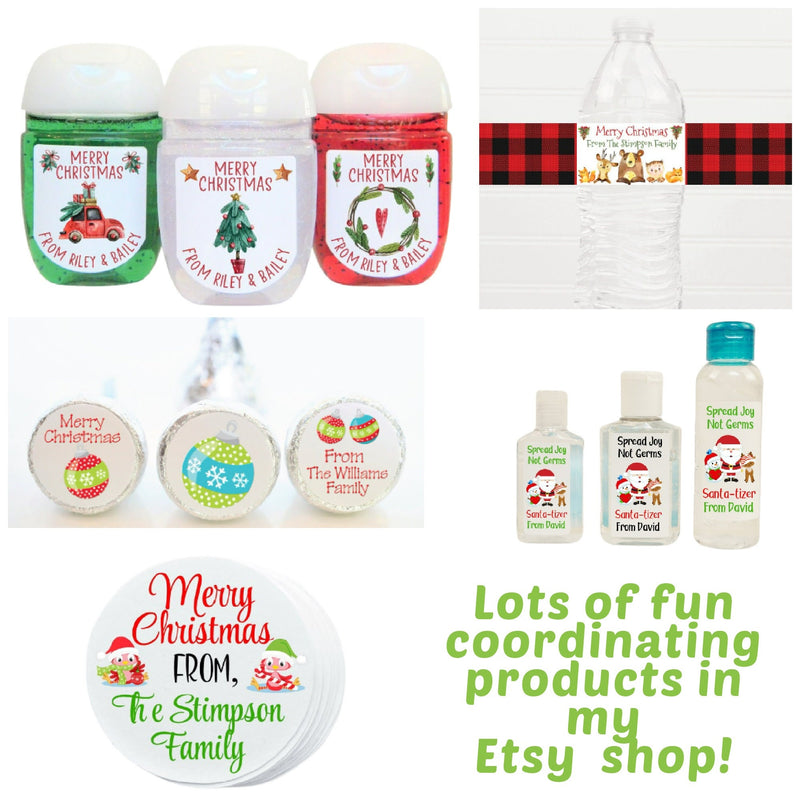 Christmas Gnomes Party Favor Hand Sanitizer Labels - CHR105 - LABELS ONLY :) - Thatsawrapfavors