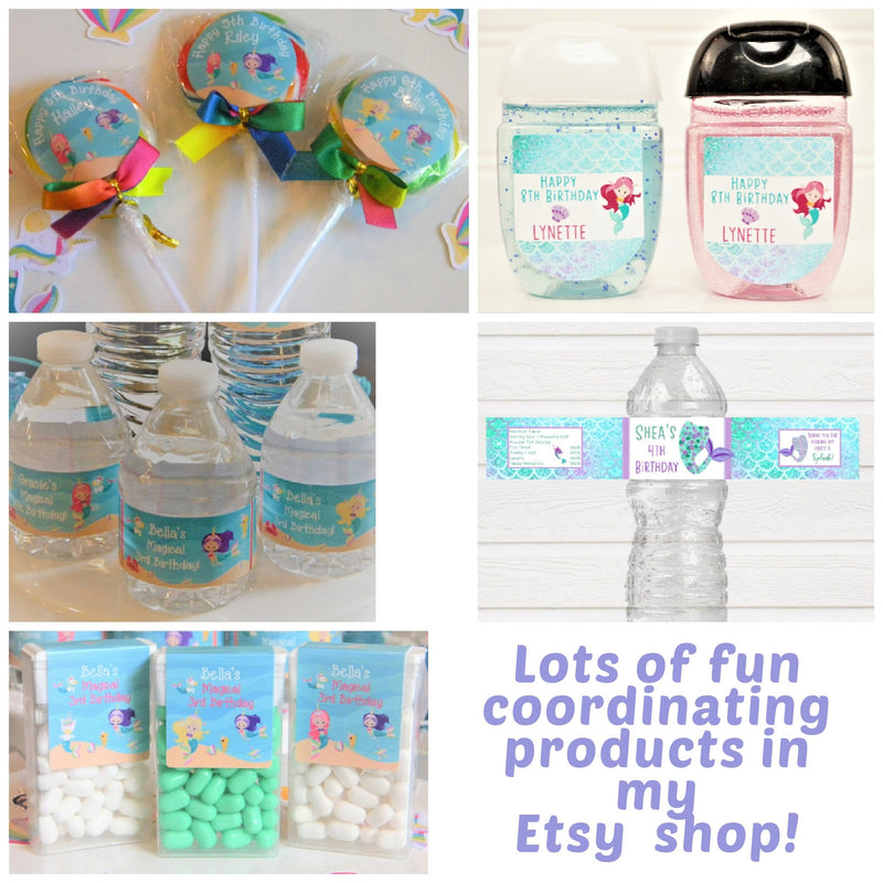 Mermaid Theme Birthday Party Hand Sanitizer Labels - MER101 - LABELS ONLY :) - Thatsawrapfavors