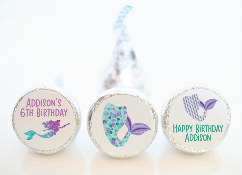 Mermaid Birthday Hershey Kiss Stickers - MER001 - LABELS ONLY :) - Thatsawrapfavors