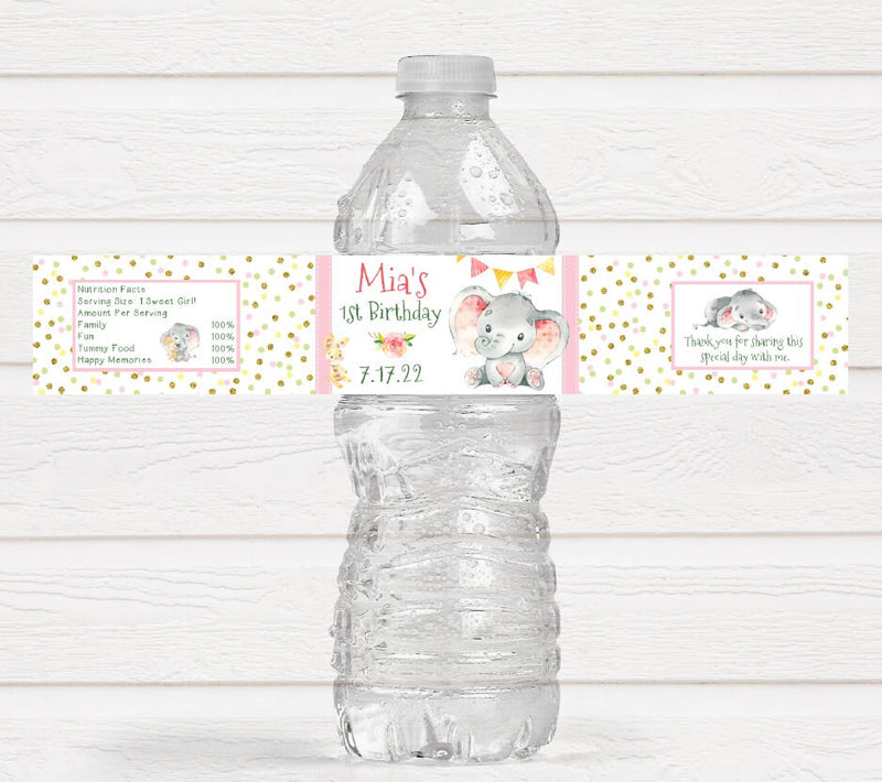Elephant Birthday Water Bottle Labels - ELE220 - LABELS ONLY :) - Thatsawrapfavors