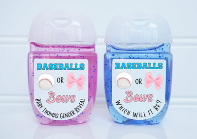Baseballs or Bows Gender Reveal Hand Sanitizer Labels - BAB101 - LABELS ONLY - Thatsawrapfavors