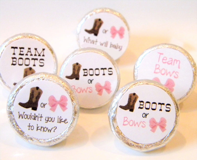 Gender Reveal Boots or Bows Hershey Kiss Stickers - BOB001 - STICKERS ONLY :) - Thatsawrapfavors