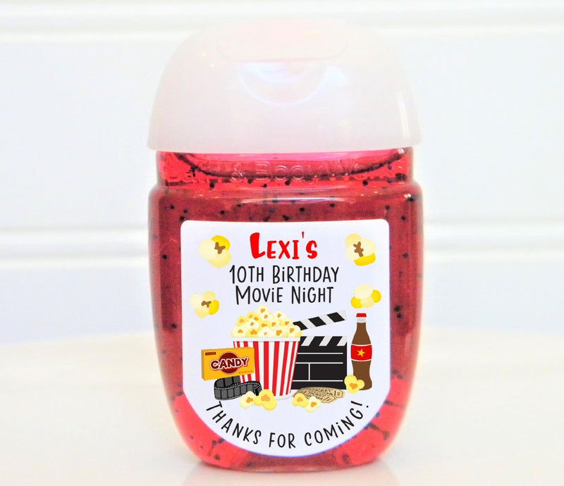 Movie Night Theme Birthday Party Hand Sanitizer Labels - Oscar Night Party - MOV100 - LABELS ONLY :) - Thatsawrapfavors