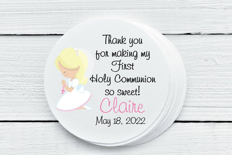 First Communion or Baptism Party Favor Stickers - Several Sizes Available - FCC025 - Thatsawrapfavors