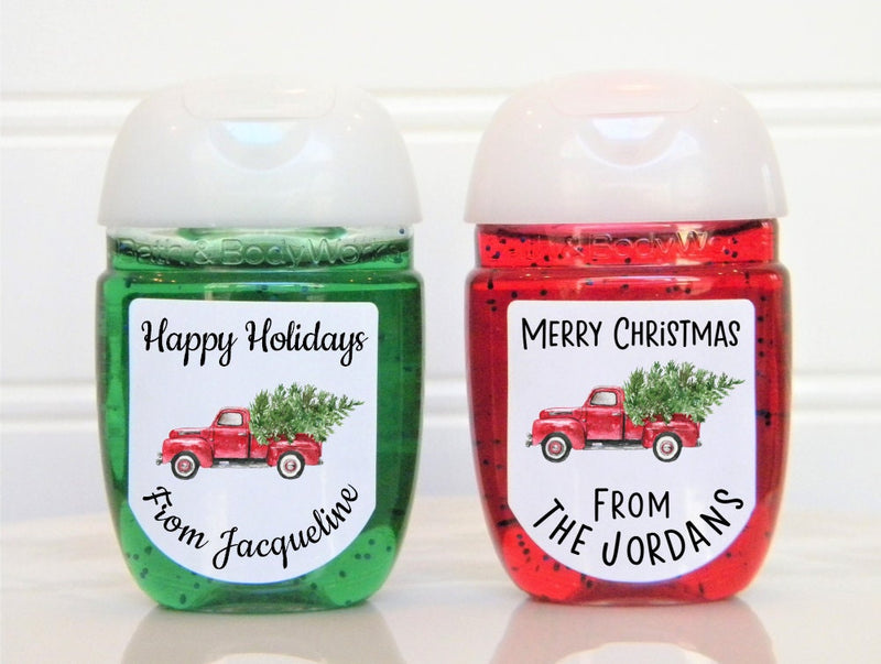 Christmas Red Truck Hand Sanitizer Labels - CHR111 - LABELS ONLY :) - Thatsawrapfavors