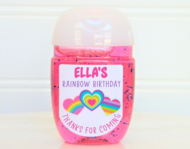 Rainbow Hearts Theme Birthday Party Hand Sanitizer Labels - RBW101 - LABELS ONLY :) - Thatsawrapfavors