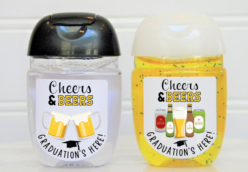 Cheers and Beers Theme Graduation Party Hand Sanitizer Favor Labels - GRD110 - LABELS ONLY :) - Thatsawrapfavors