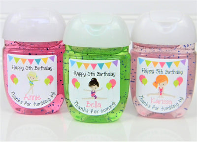 Gymnastics Theme Birthday Party Hand Sanitizer Labels - GYM100 - LABELS ONLY :) - Thatsawrapfavors