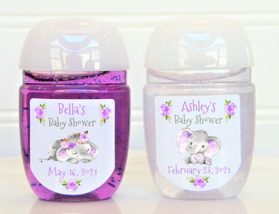 Lavender Baby Elephant Baby Shower or Birthday Hand Sanitizer Labels - ELE103 - LABELS ONLY :) - Thatsawrapfavors