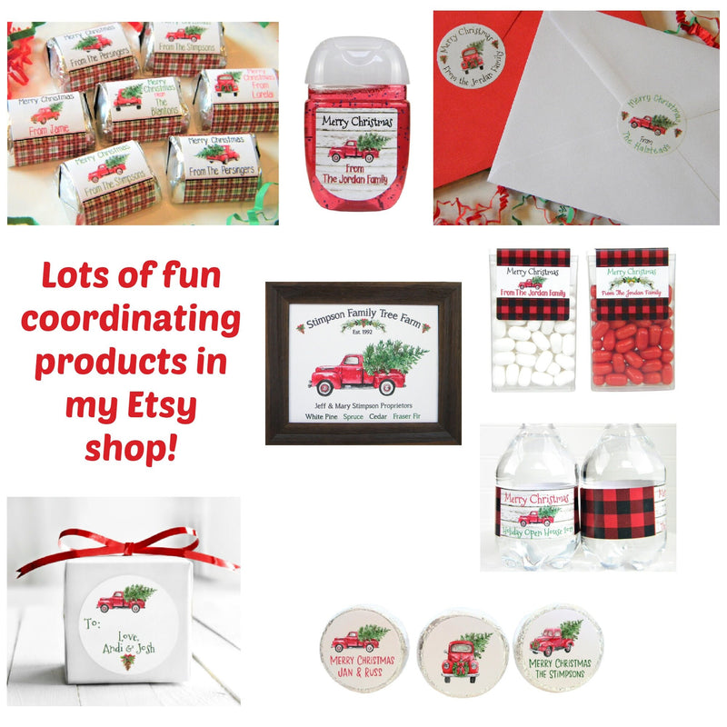 Christmas Red Truck Hand Sanitizer Labels - CHR111 - LABELS ONLY :) - Thatsawrapfavors