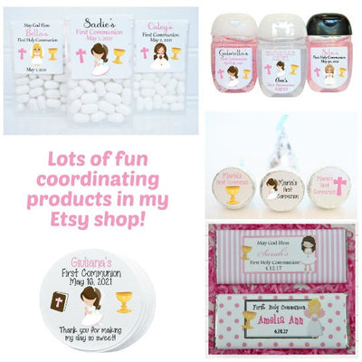 First Communion Baptism Theme Party Favor Labels - Gift Tag Stickers - Several Sizes Available - FCC026 - Thatsawrapfavors