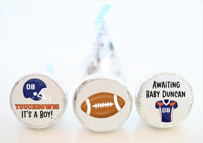 Football Theme Hershey Kiss Baby Shower Party Stickers - FBL002 - STICKERS ONLY :) - Thatsawrapfavors