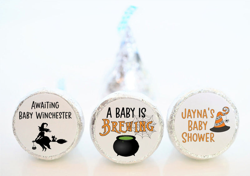 A Baby Is Brewing Halloween Theme Baby Shower Kiss Stickers - BIB001 - STICKERS ONLY :) - Thatsawrapfavors