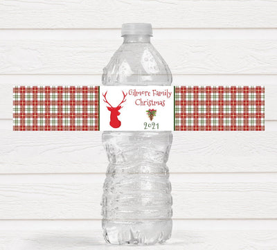 Deer Christmas Party Water Bottle Labels - CHR223 - LABELS ONLY :) - Thatsawrapfavors