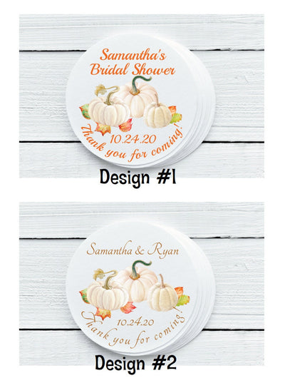 White Pumpkin Wedding Shower Favor Labels - Gift Tags - Several Sizes Available -  - PUM025 - Thatsawrapfavors