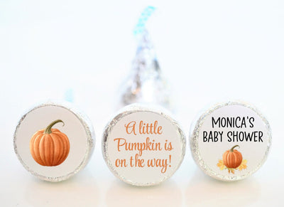 A Little Pumpkin is on the Way Theme Kiss Stickers - PUM001 - STICKERS ONLY :) - Thatsawrapfavors