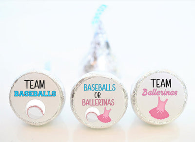 Baseballs or Ballerinas Gender Reveal Party Favor Hershey Kiss Stickers - BAB001 - STICKERS ONLY :) - Thatsawrapfavors