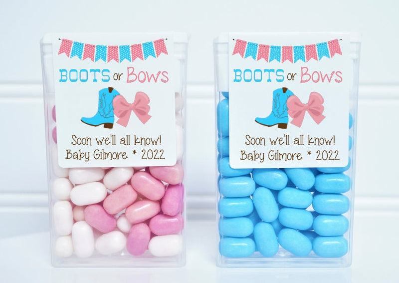 Boots or Bows Theme Gender Reveal Tic Tac Labels - BOB200 - LABELS  ONLY :) - Thatsawrapfavors