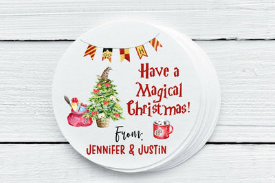 Magical Wizard Theme Christmas  Favor Labels - Gift Tags - Several Sizes Available - CHR035 - Thatsawrapfavors