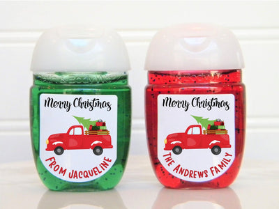 Christmas Red Truck Hand Sanitizer Labels - CHR116 - LABELS ONLY :) - Thatsawrapfavors