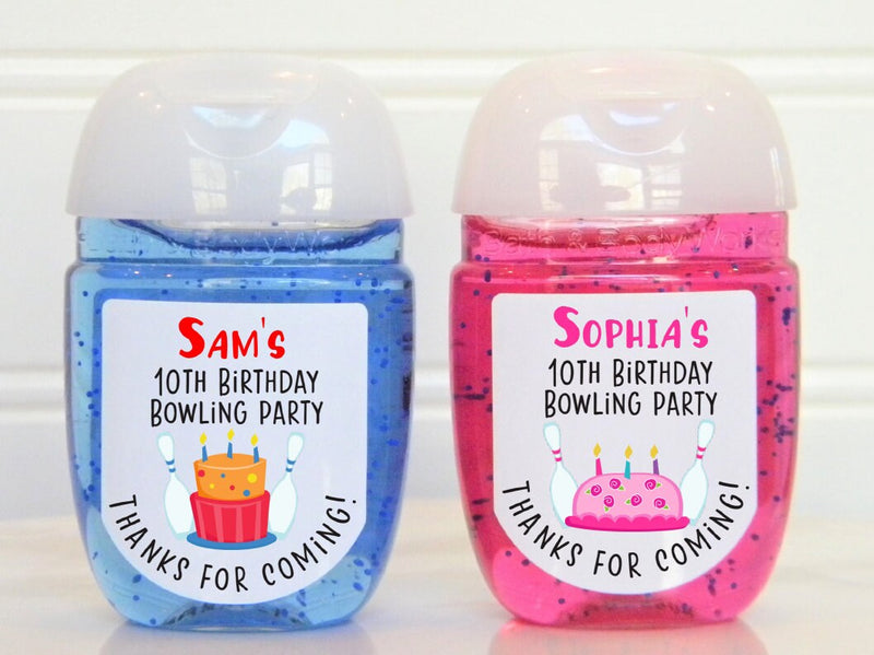 Bowling Birthday Hand Sanitizer Favor Labels - BOW100- LABELS ONLY :) - Thatsawrapfavors