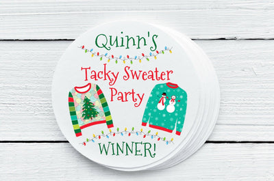 Christmas Tacky Sweater Favor Labels - Gift Tag Stickers - Several Sizes Available - TAC030 - Thatsawrapfavors