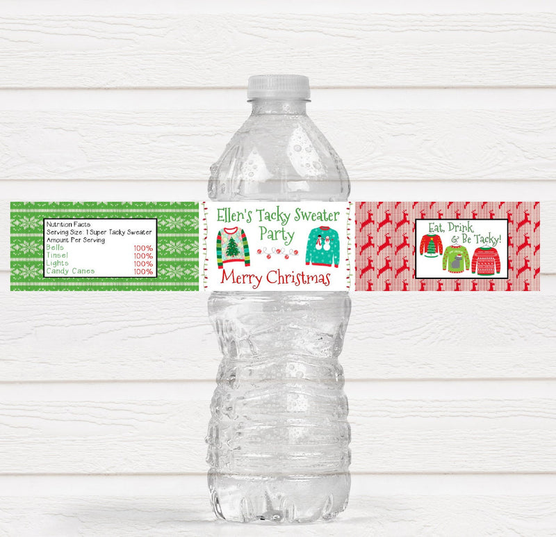 Tacky Ugly Christmas Sweater Party Water Bottle Labels - CSW220 - LABELS ONLY :) - Thatsawrapfavors