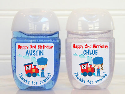 Train Theme Birthday Party Hand Sanitizer Labels - TRA101 - LABELS ONLY :) - Thatsawrapfavors
