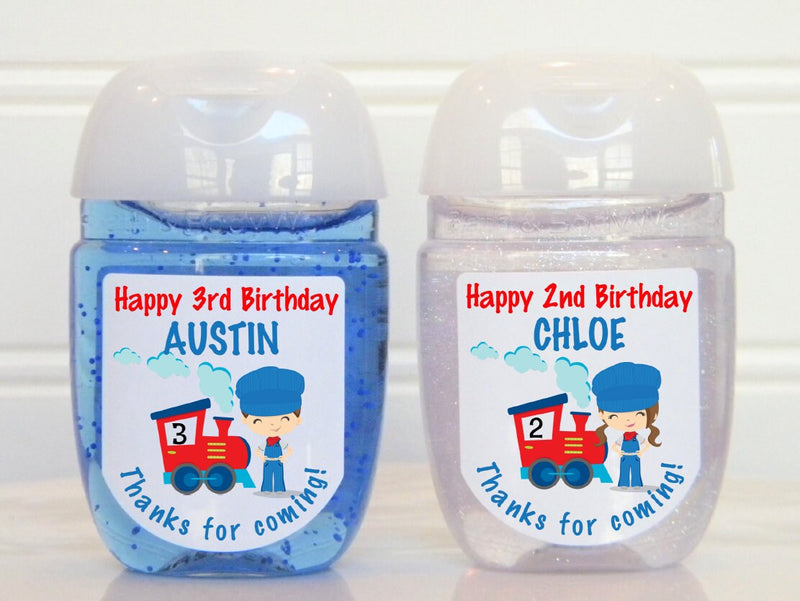 Train Theme Birthday Party Hand Sanitizer Labels - TRA101 - LABELS ONLY :) - Thatsawrapfavors