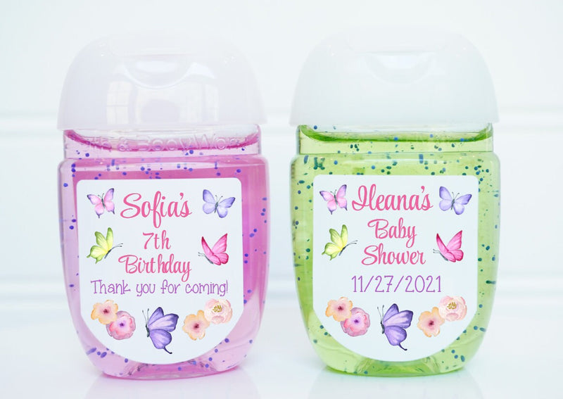 Butterfly Theme Birthday Party or Baby Shower Hand Sanitizer Labels - BUT101 - LABELS ONLY :) - Thatsawrapfavors