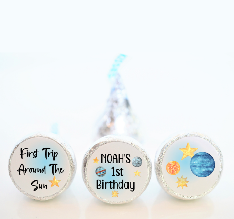 First Trip Around The Sun 1st Birthday Party Hershey Kiss Stickers - TAS001 - STICKERS ONLY :) - Thatsawrapfavors