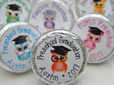 Owl Preschool Graduation Hershey Kiss Stickers - STICKERS ONLY :) - Thatsawrapfavors